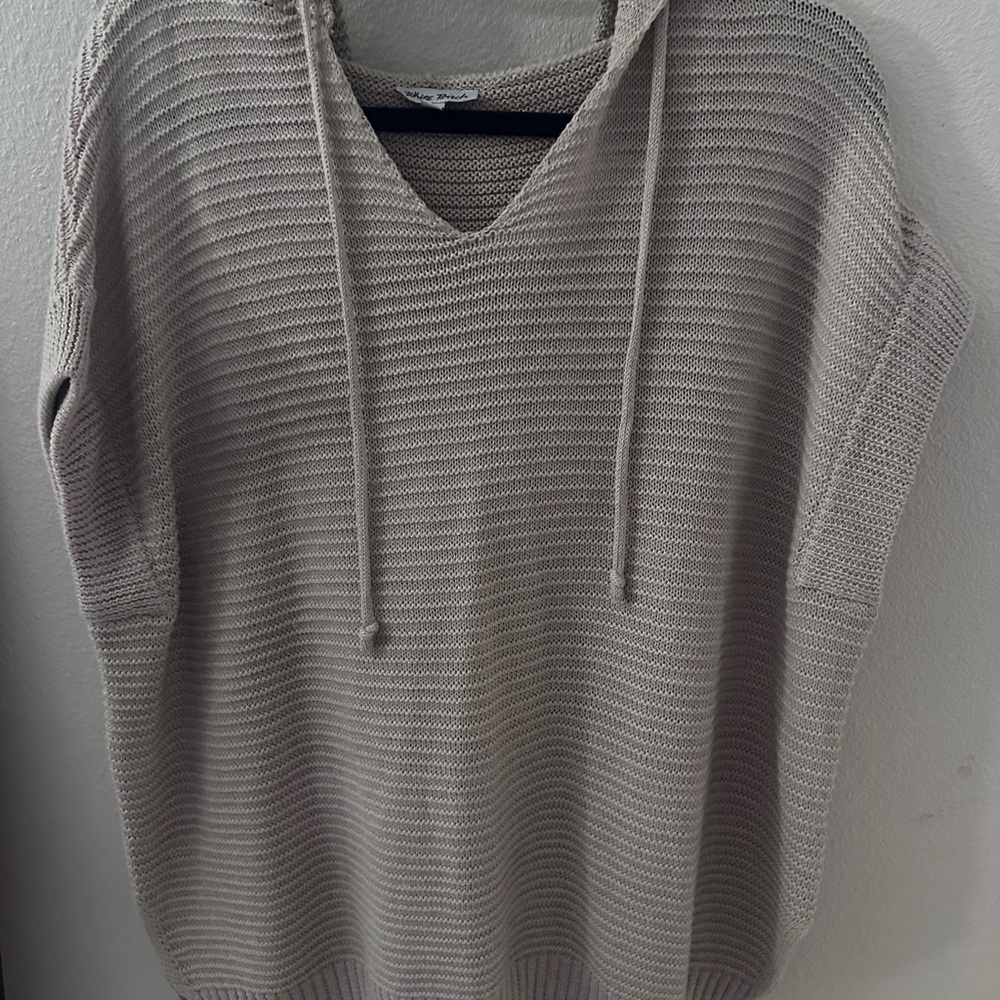 white birch Taupe Hooded V-Neck Knit Sweater